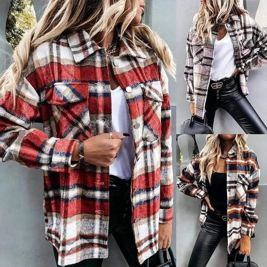 Cheky - Plaid Long-Sleeved Cardigan Single-Breasted Casual All-Match