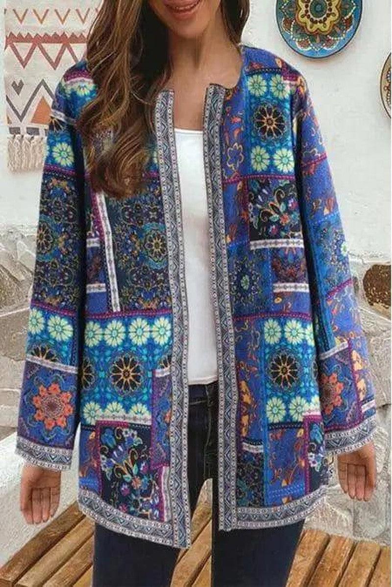 Cheky - Printed Loose Long Sleeve Jacket Cardigan