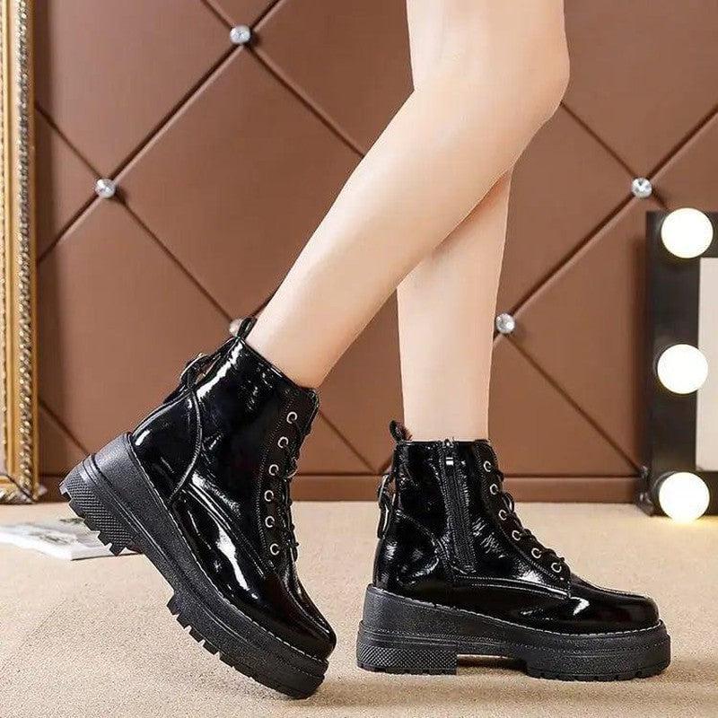 Cheky - Winter New Women's Leather Boots Women Shoes Round Toe Low Heels