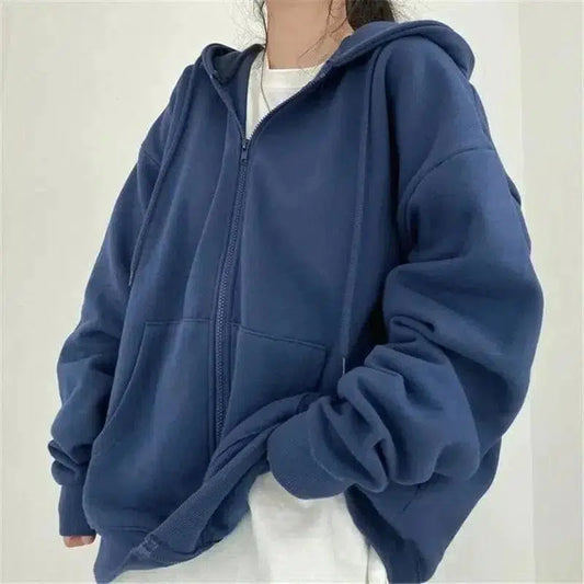 Cheky - Women's Loose Mid-Length Plus Fleece Hooded Jacket